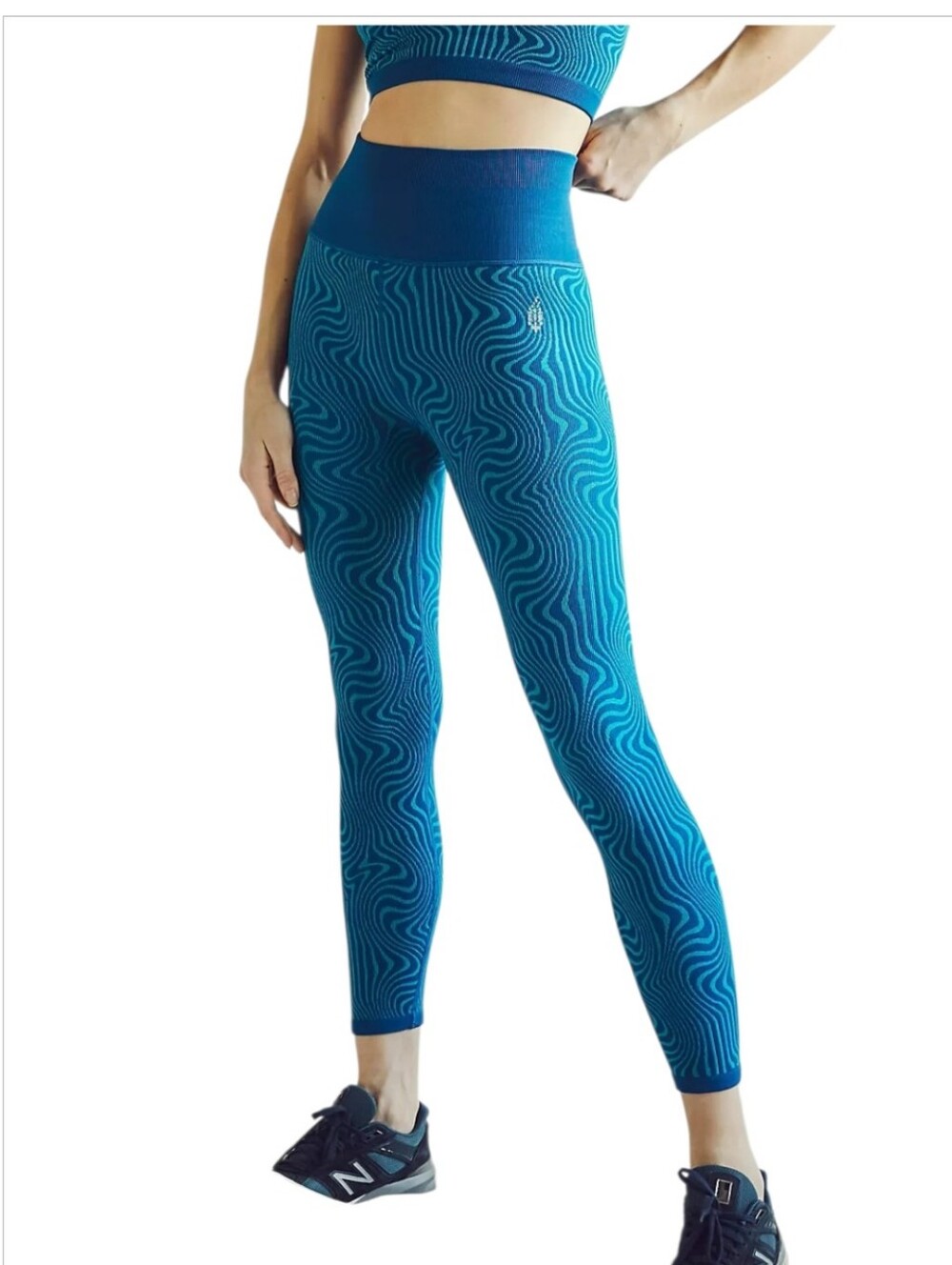 FP Movement Free People Free Throw Jacquard Ankle Leggings Sz M Swirl Blue